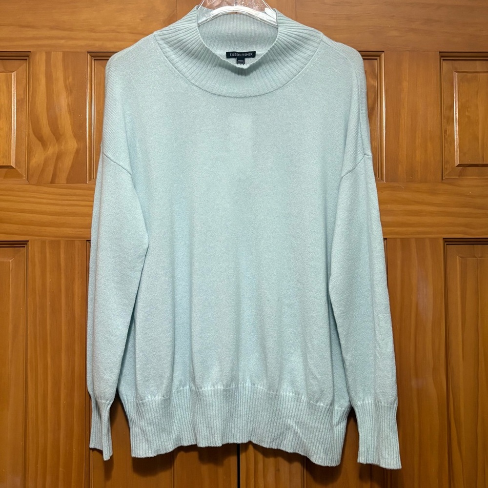 Eileen Fisher Cashmere Mint Green Mock Turtleneck Sweater Size Small NWT